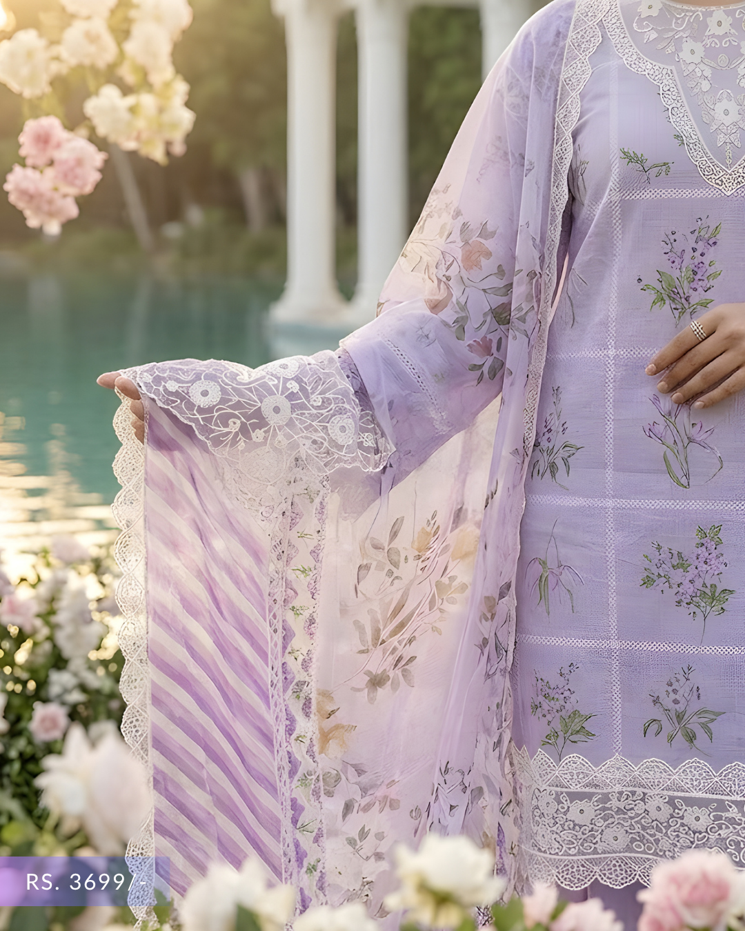 Light Purple Floral Premium Lawn Unstitch 3PC Article