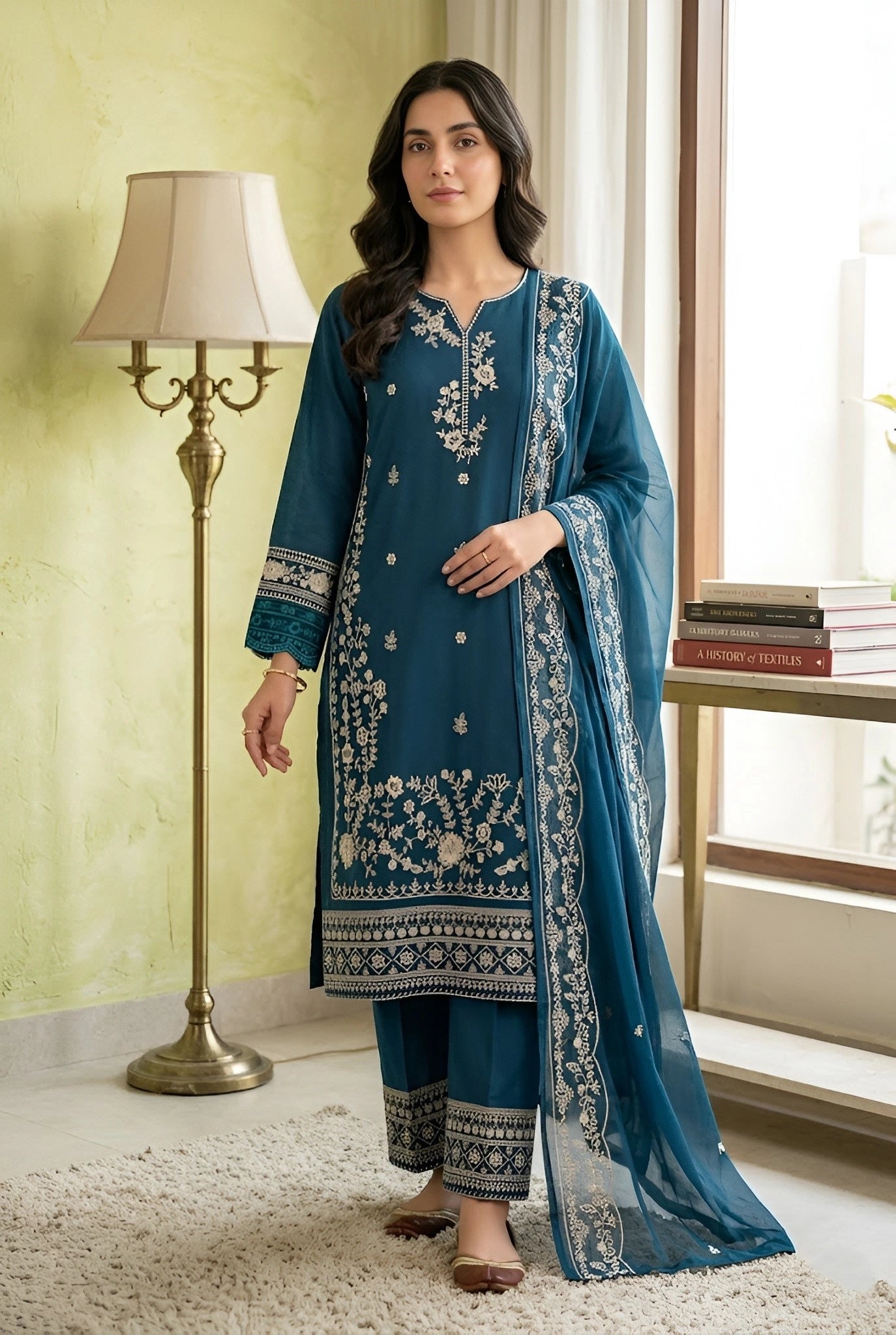 Blue Light Embroidery Premium Unstitch Lawn Suit
