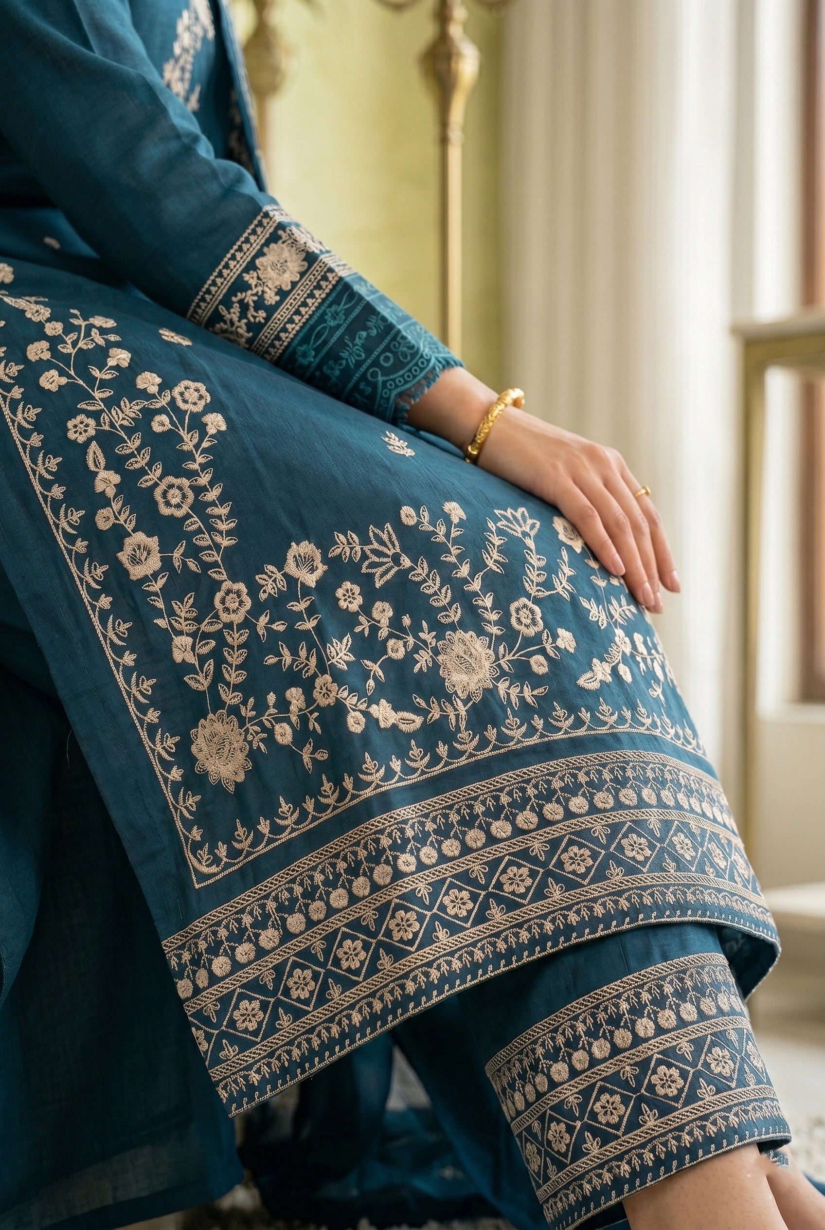 Blue Light Embroidery Premium Unstitch Lawn Suit