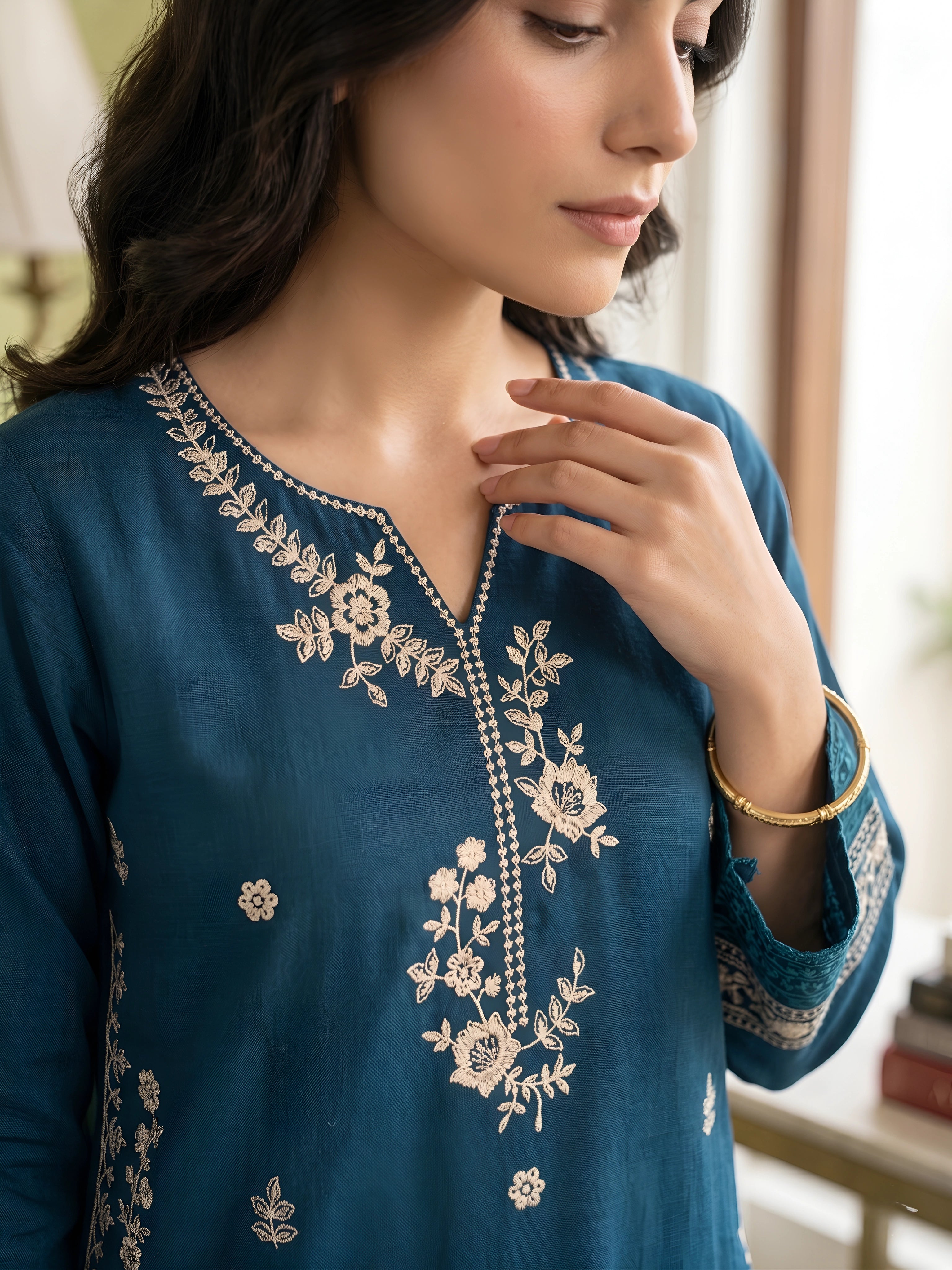 Blue Light Embroidery Premium Unstitch Lawn Suit