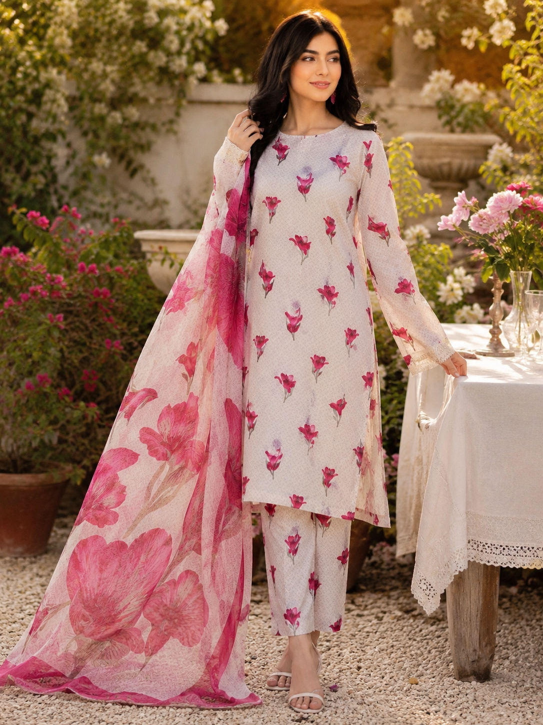 Pariza Premium Printed Lawn Suit – Pink Blossom | 3 Piece Unstitched (PL-027)