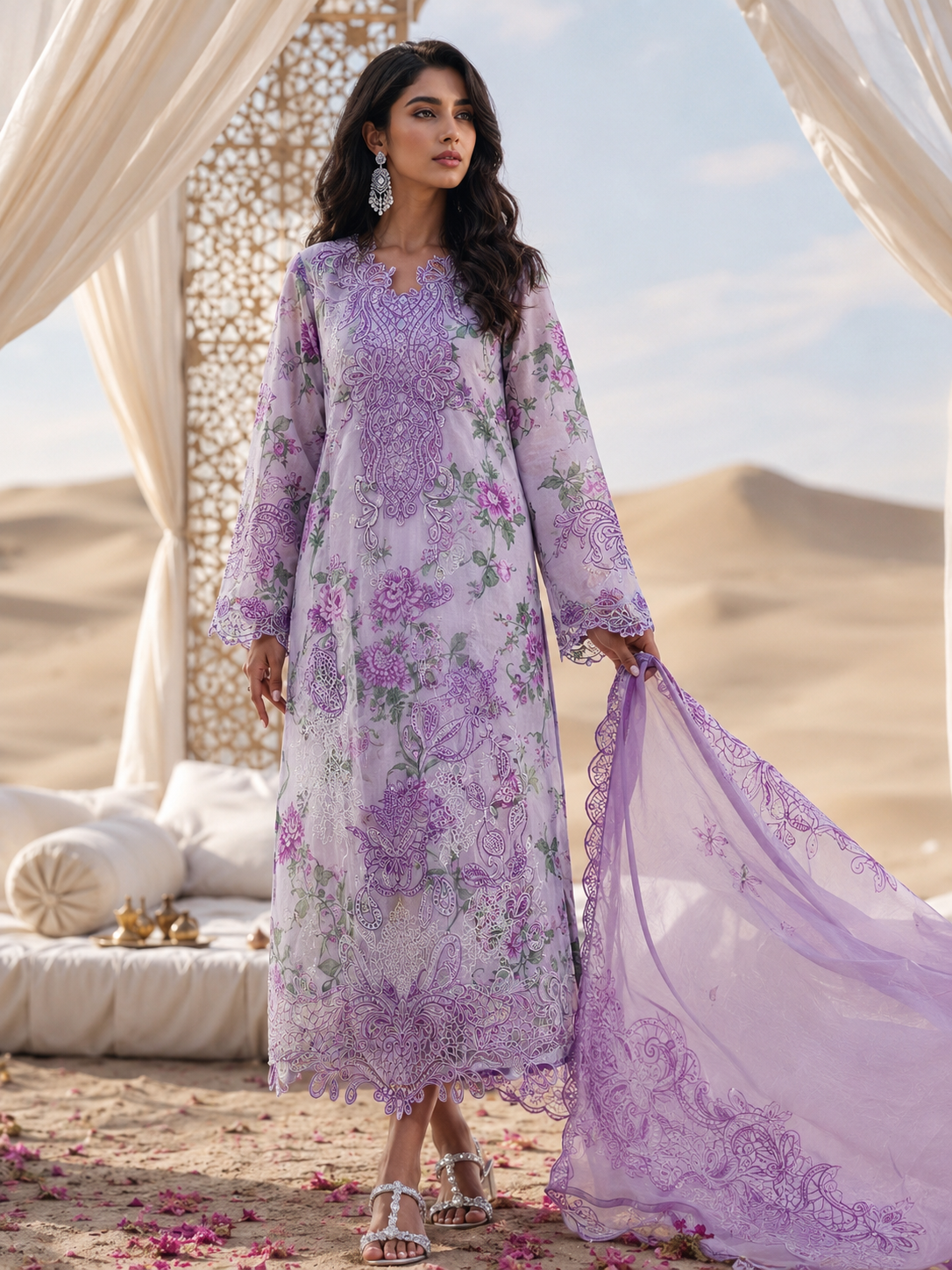 Pariza Premium Lavender Embroidered Lawn Suit with Chiffon Dupatta | (PL 028)