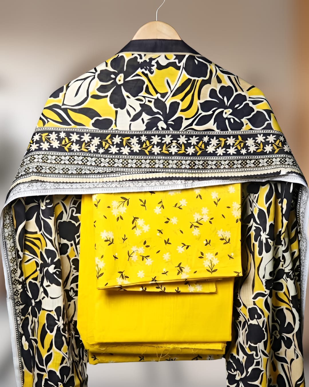 Mustard Yellow Floral Pariza Premium Printed 3PC Lawn Suit