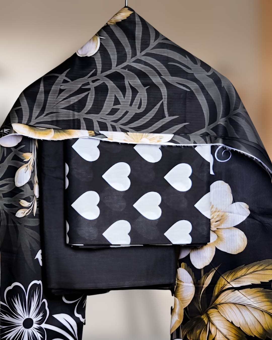 Monochrome Heart & Floral Pariza Premium Printed 3PC Lawn Suit