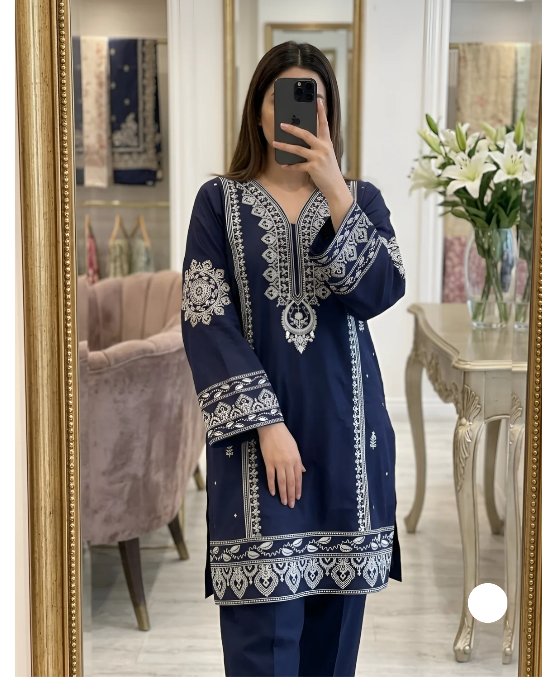 Dark Navy Blue 3pc Embroidery Lawn unstitch Article