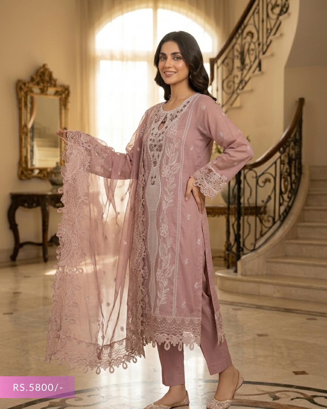 Pariza Premium Pink Full Embroidery 3pc Lawn Article