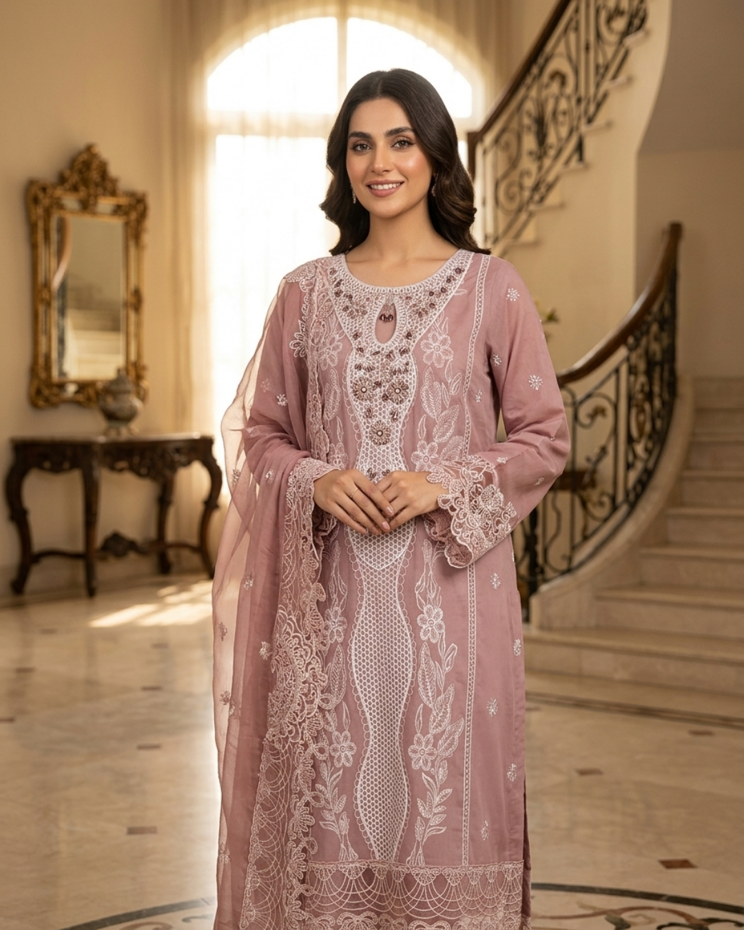 Pariza Premium Pink Full Embroidery 3pc Lawn Article