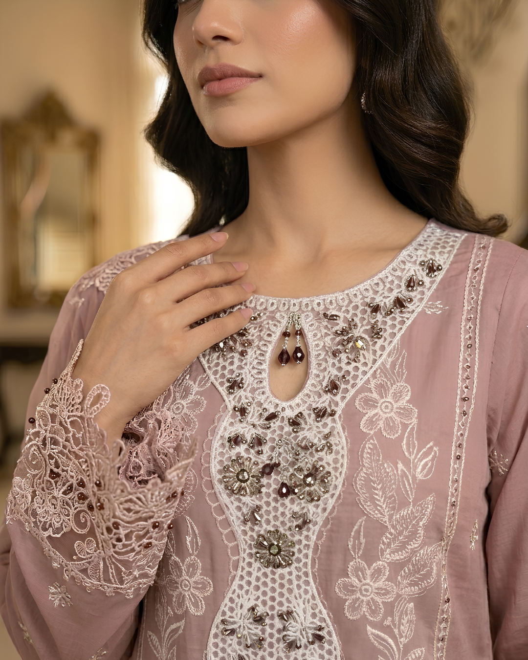 Pariza Premium Pink Full Embroidery 3pc Lawn Article