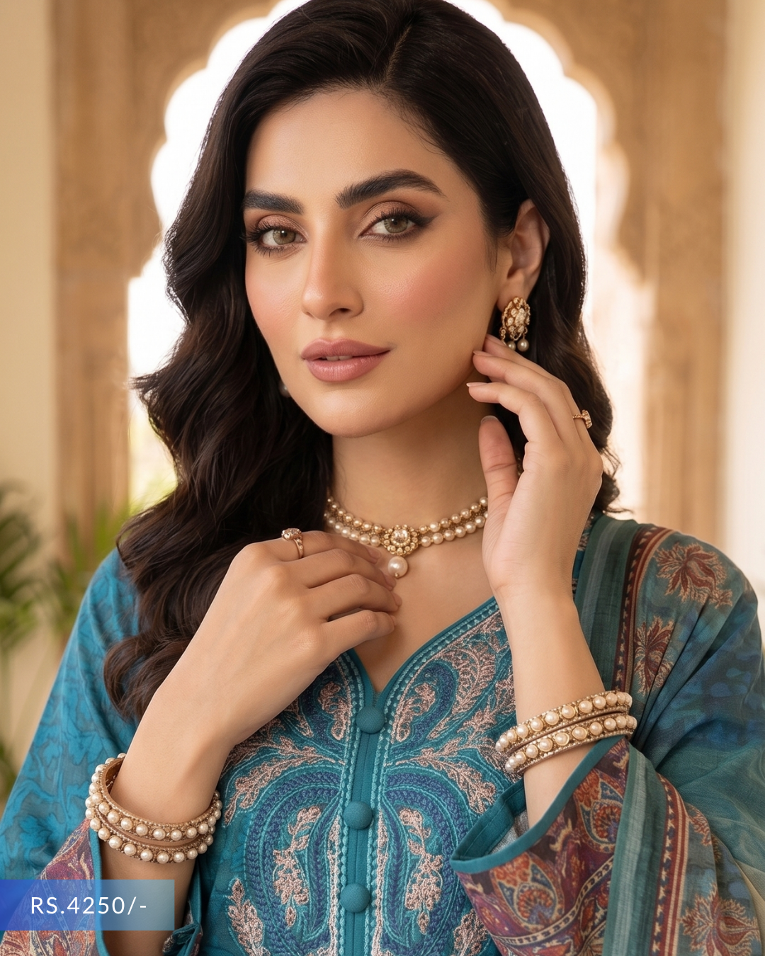 Teal Blue Embroidered Printed 3 Piece Lawn Suit
