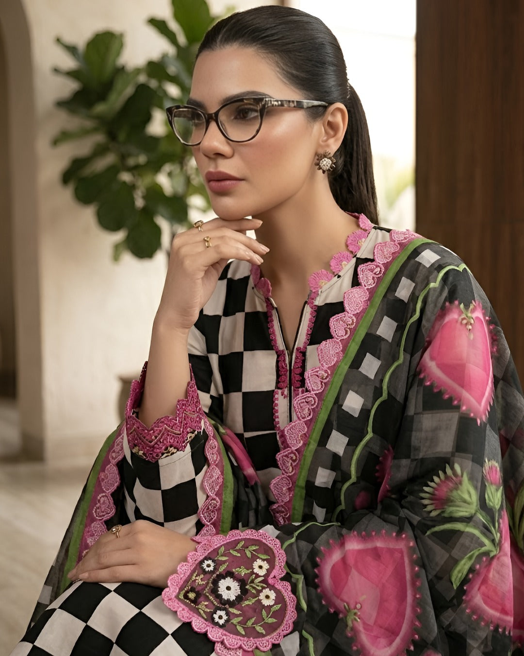 Premium Black Check 3 Piece Lawn Suit