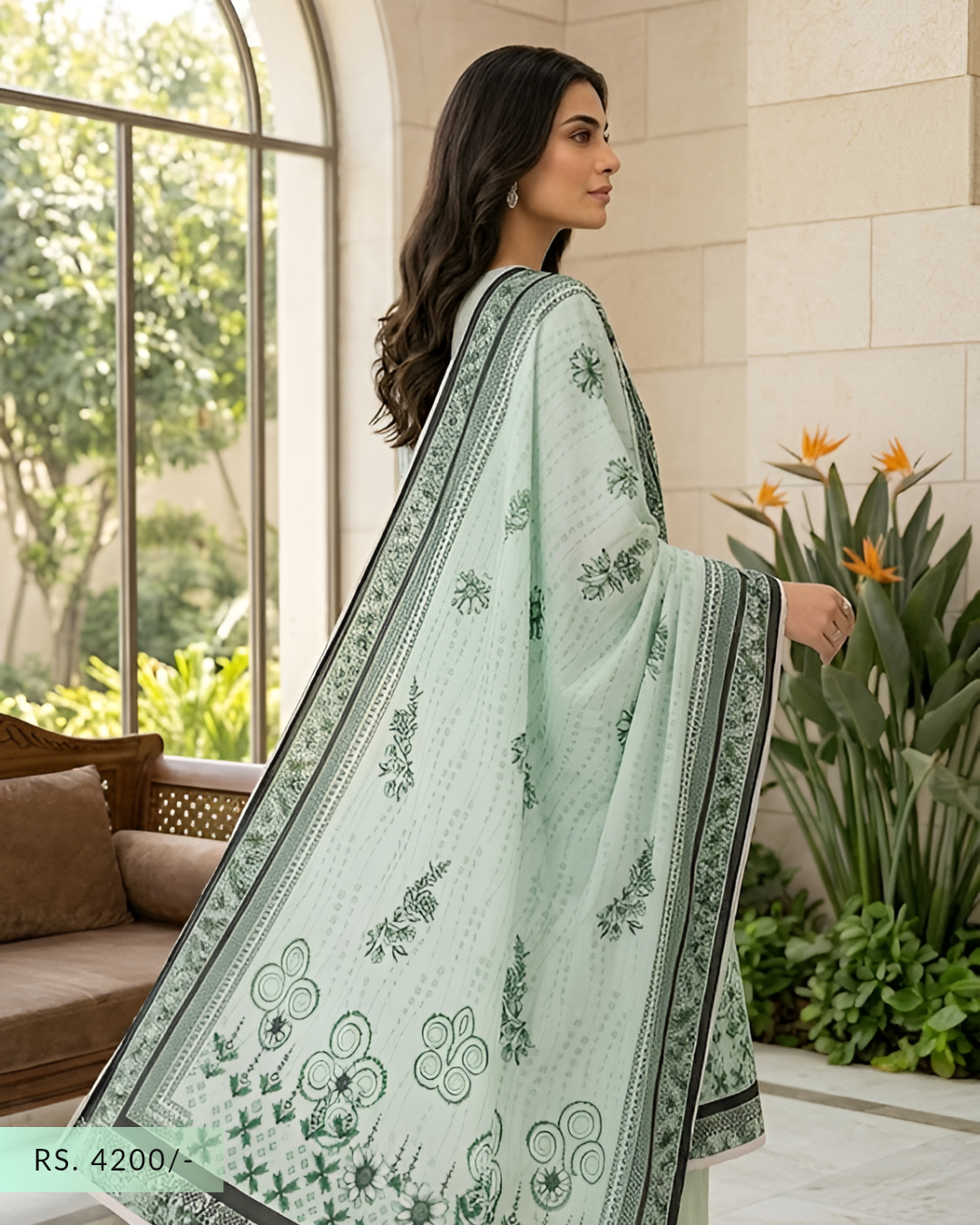 Pariza Mint Green Printed Lawn 3-Piece Suit with Embroidered Neckline